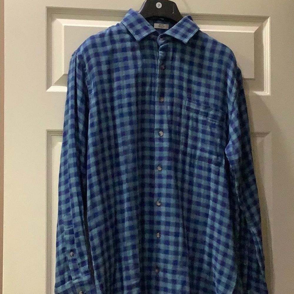 Peter Millar Men’s Medium Long-sleeve Button-down shirt 100% Cotton Navy & Aqua